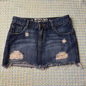 Mossimo Y2K Low Rise Distressed Denim Micro Mini Skirt Dark Wash Size 7